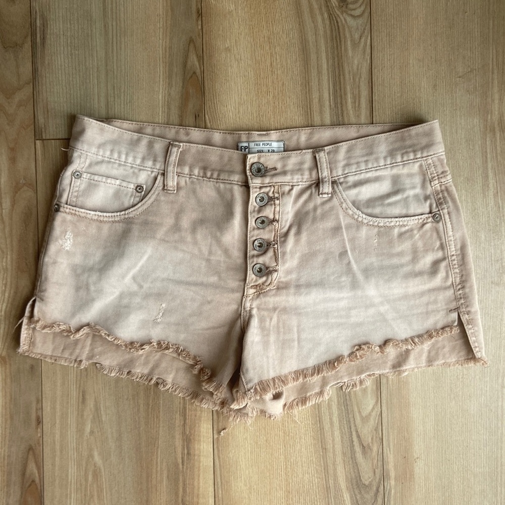 Free People Jean Shorts, Tan Distressed, size 29